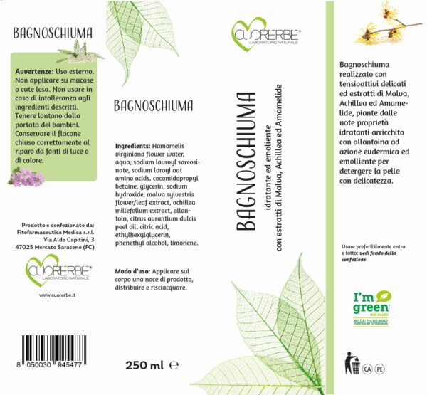 Bagnoschiuma idratante ed emolliente con malva e achillea