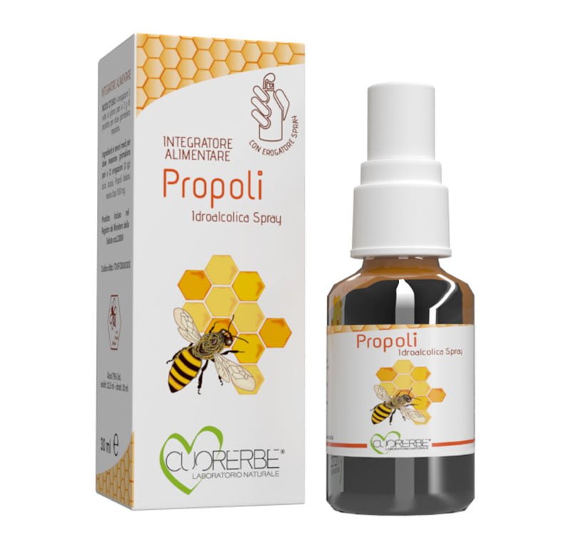 Integratore alimentare spray a base di Propoli ed essenze vegetali utili per favorire il benessere delle vie respiratorie.