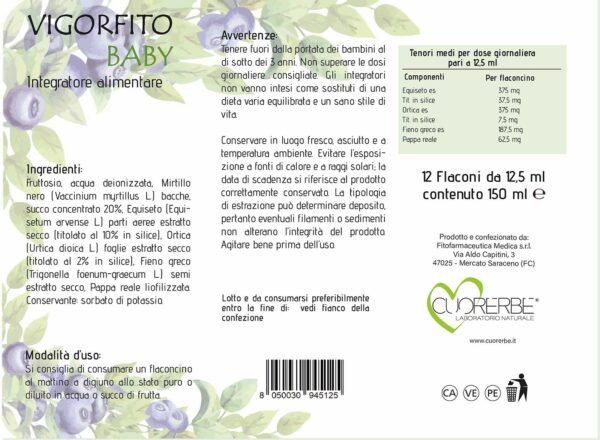 Vigorfito Baby - Integratore monodose composto da prodotti naturali adatto a bambini sopra i 3 anni astuccio