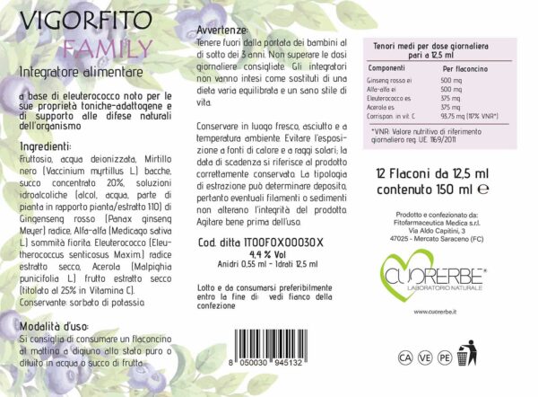 Vigorfito Family - Integratore alimentare a base di eleuterococco per supportare le difese dell'organismo astuccio