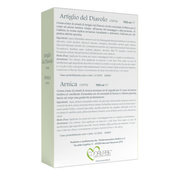 Box creme curative arnica + artiglio retro