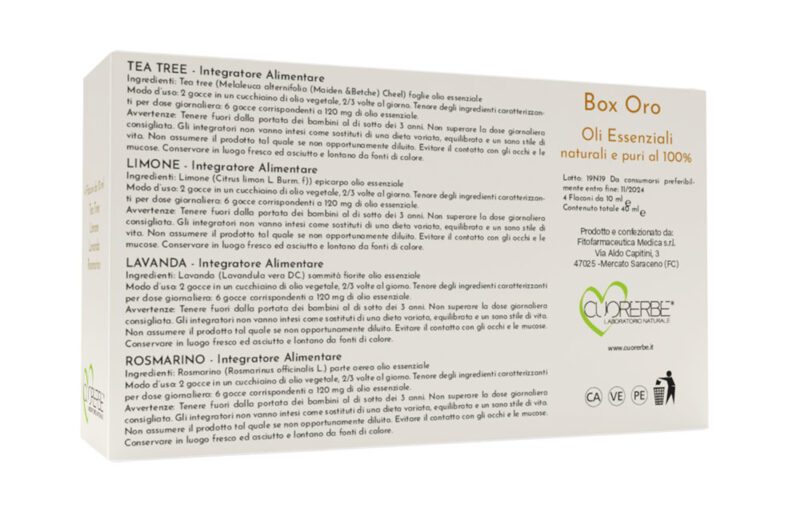 Box Oro - 4 flaconi di Oli essenziali retro