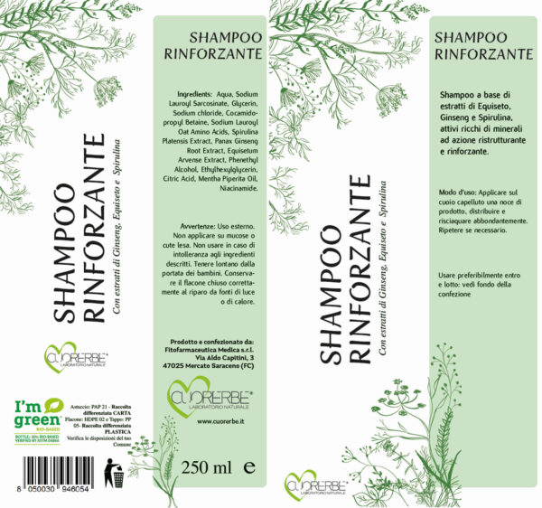 Shampoo rinforzante con estratti di equiseto, ginseng e spirulina - Astuccio