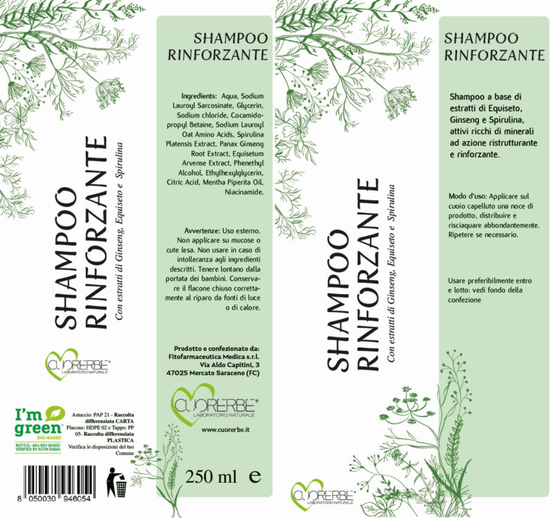 Shampoo rinforzante con estratti di equiseto, ginseng e spirulina - Astuccio