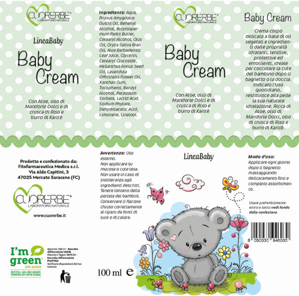 Baby Cream, crema per bambini con Aloe, Burro di Karité, Olio di mandorle dolci e Olio di crusca di riso astuccio