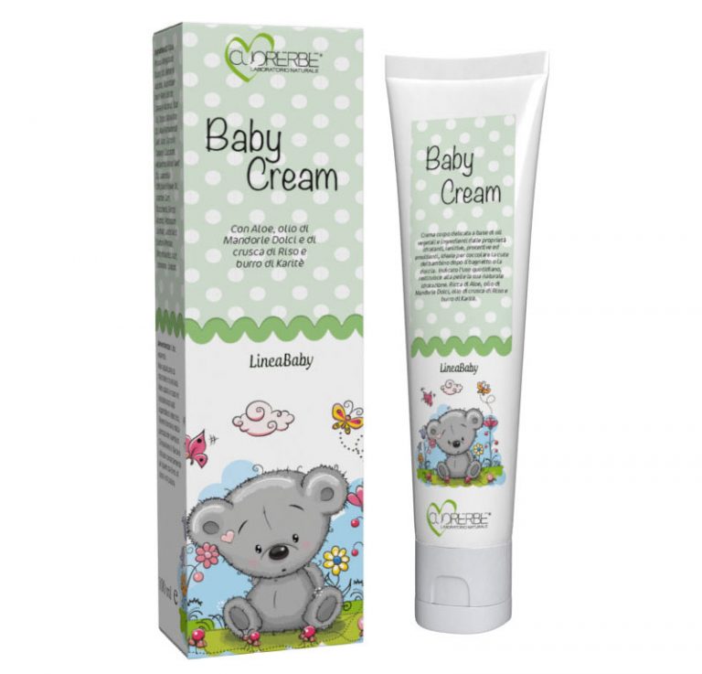 Baby Cream, crema per bambini con Aloe, Burro di Karité, Olio di mandorle dolci e Olio di crusca Baby Cream, crema per bambini con Aloe, Burro di Karité, Olio di mandorle dolci e Olio di crusca