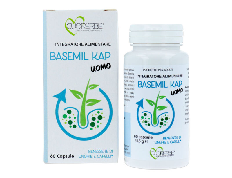 BASEMIL KAP Uomo - Integratore alimentare a base di Bamboo e Miglio per il benessere di unghie e capell e con Biotina che contribuisce al mantenimento di capelli normali - Confezione