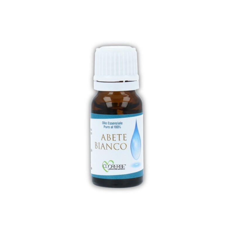 Boccetta di Olio essenziale puro di Abete bianco Cuorerbe su sfondo bianco