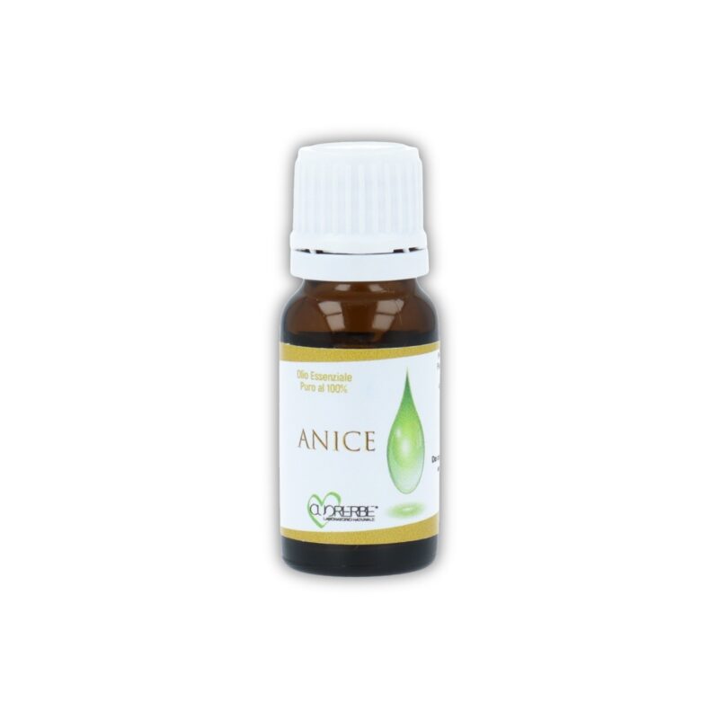 Boccetta di Olio essenziale puro di Anice Cuorerbe su sfondo bianco