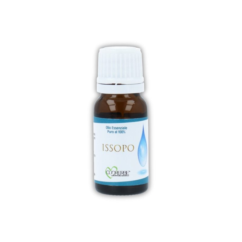 Boccetta di Olio essenziale puro di Issopo Cuorerbe su sfondo bianco