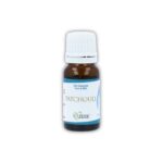 Boccetta di Olio essenziale puro di Patchouli Cuorerbe con confezione su sfondo bianco