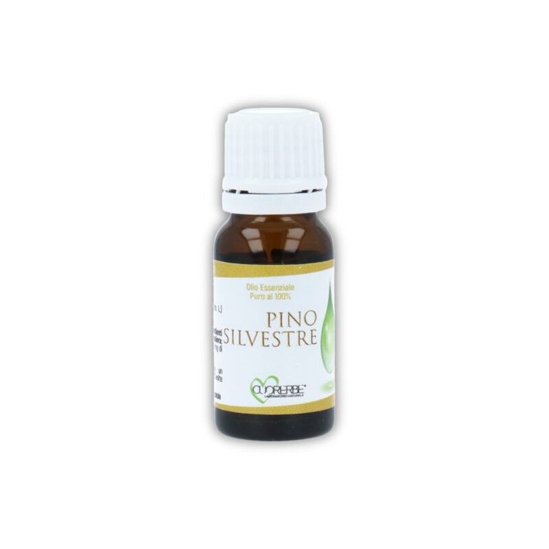 Boccetta di Olio essenziale puro di Pino silvestre Cuorerbe su sfondo bianco