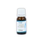 Boccetta di Olio essenziale puro di Salvia Sclarea Cuorerbe su sfondo bianco